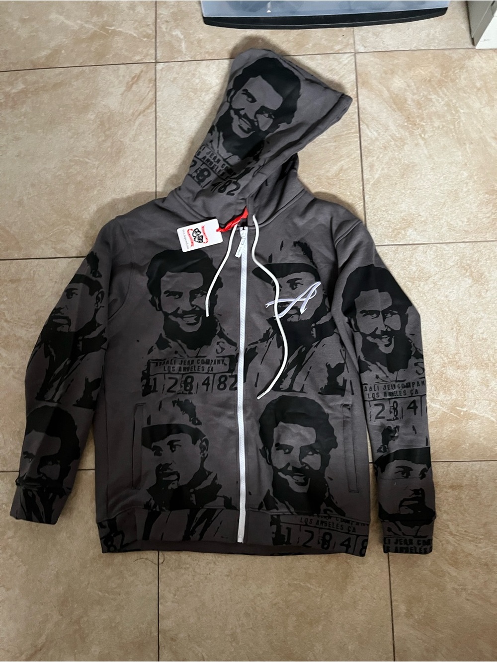 ASAALIO Branded Gray Zip Hoodie with White Accents